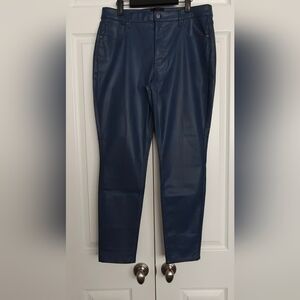 WHBM Blue Faux Leather High Rise Skinny Pants, Size 14